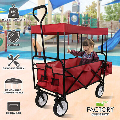 Utility Folding Wagon Outdoor Collapsible Cart Canopy Garden Beach Sport Handle FactoryOnlineShop