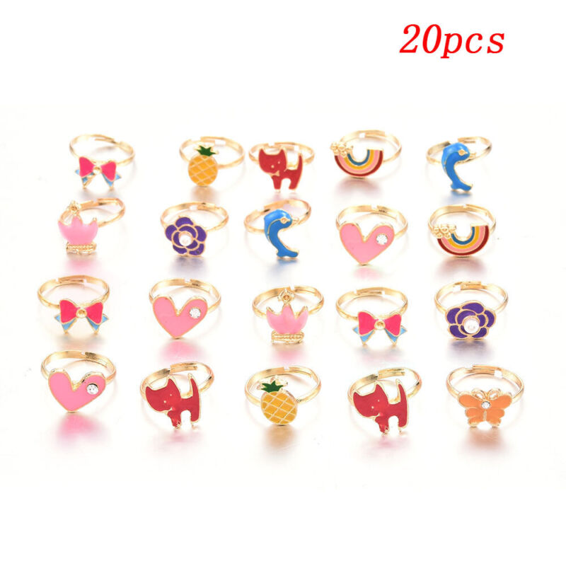 20Pcs Girls Kids Cartoon Adjustable Ring Crystal Rings Jewelry Cute Xmas Gift US Unbranded Does not apply - фотография #4