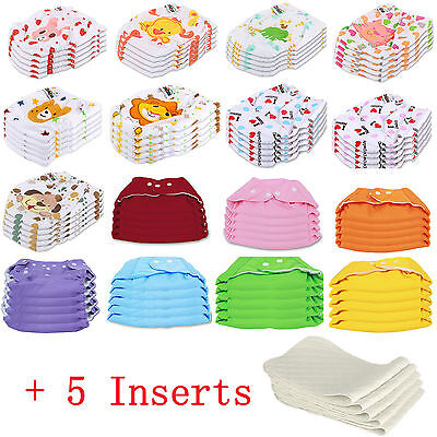 5 PCS+5 INSERTS Cloth Diapers lot Nappies Adjustable Reusable For Baby Newborn unbrand Does not apply