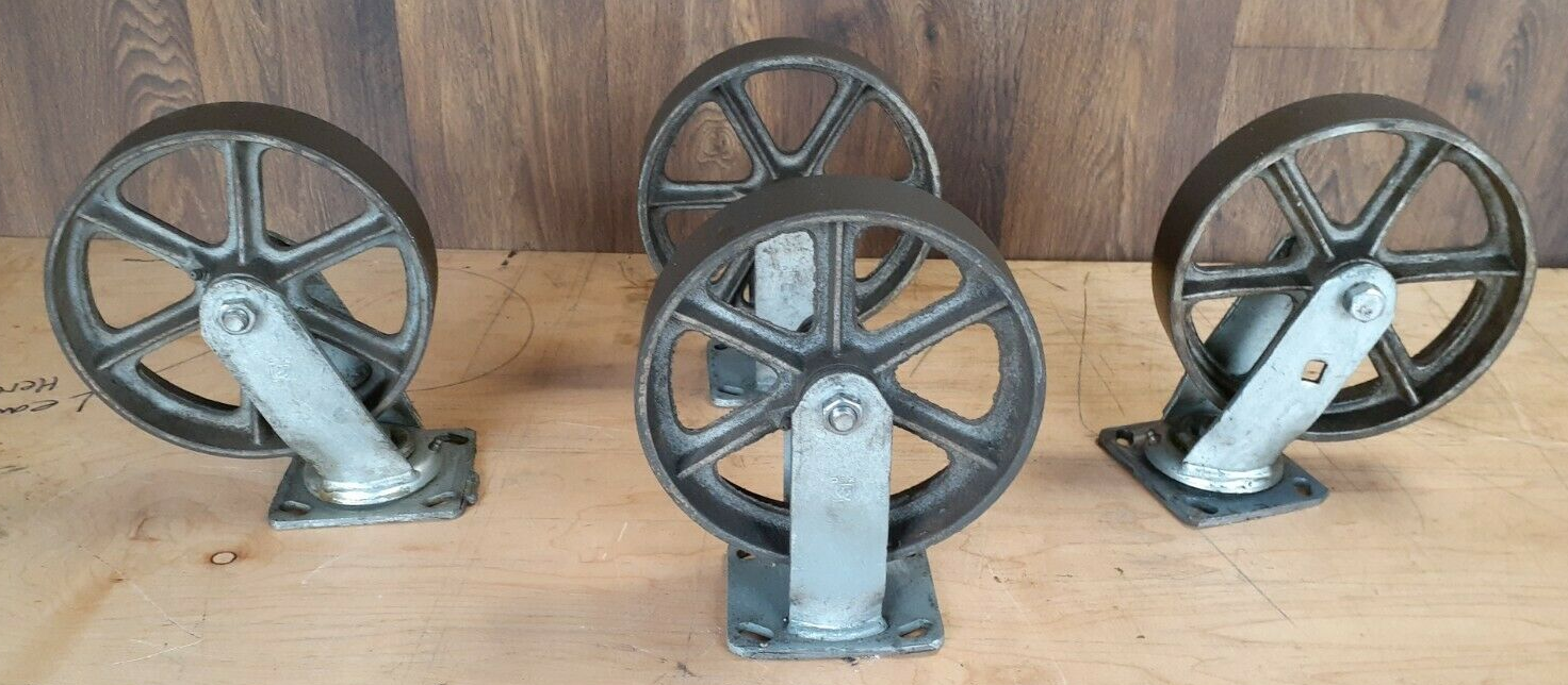 Vintage Cast Iron Wheels Industrial Factory Cart SET- Table Hit Miss Cart Wheels Без бренда