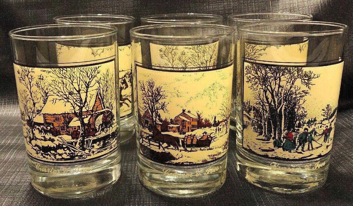 Complete SET Arbys Currier and Ives Collector Series Winter Tumbler Glasses Arby's