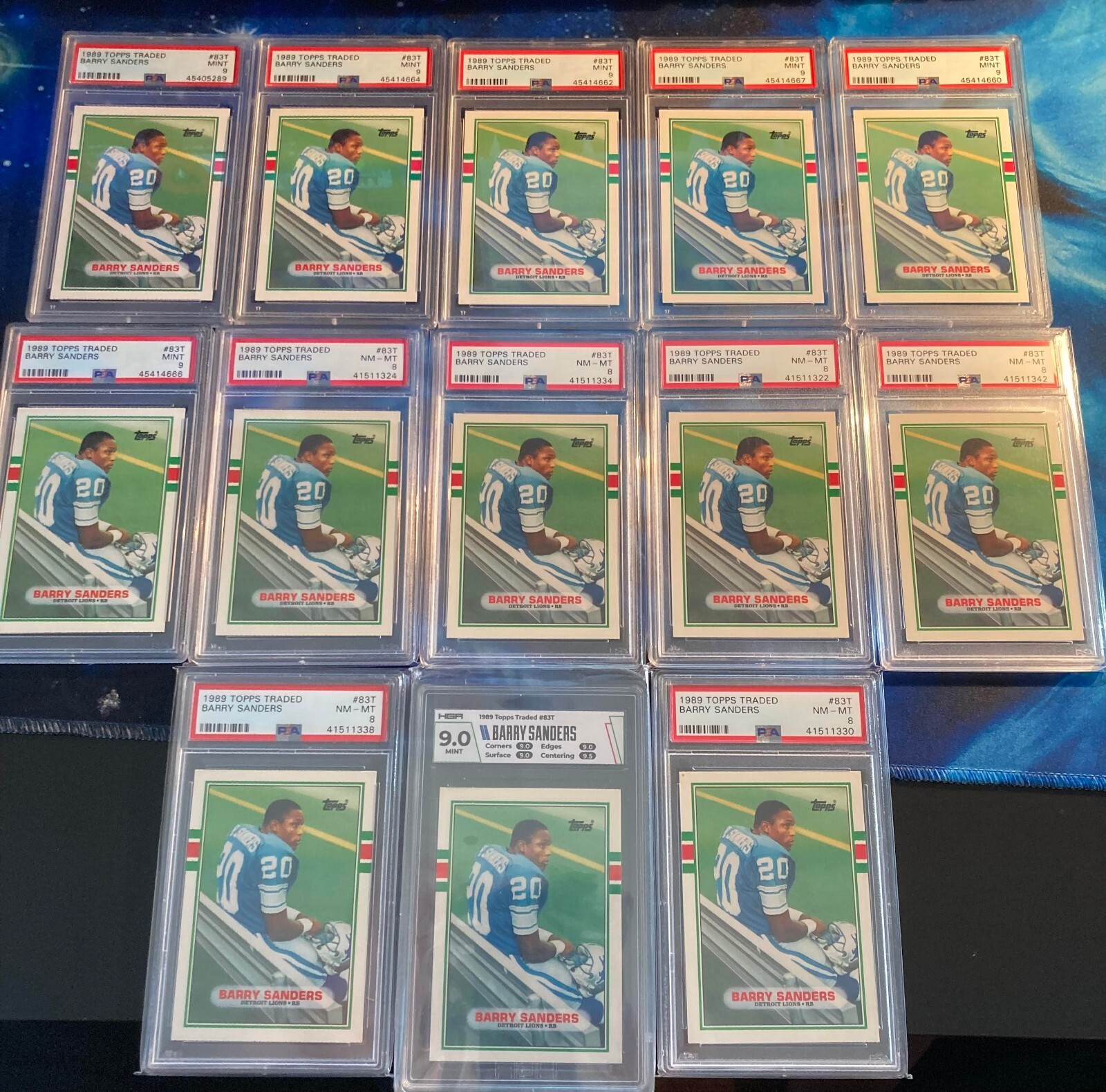 (13) Barry Sanders ROOKIE 1989 Topps Traded #83T LOT. PSA 9’s & 8’s. Great VALUE Без бренда - фотография #3