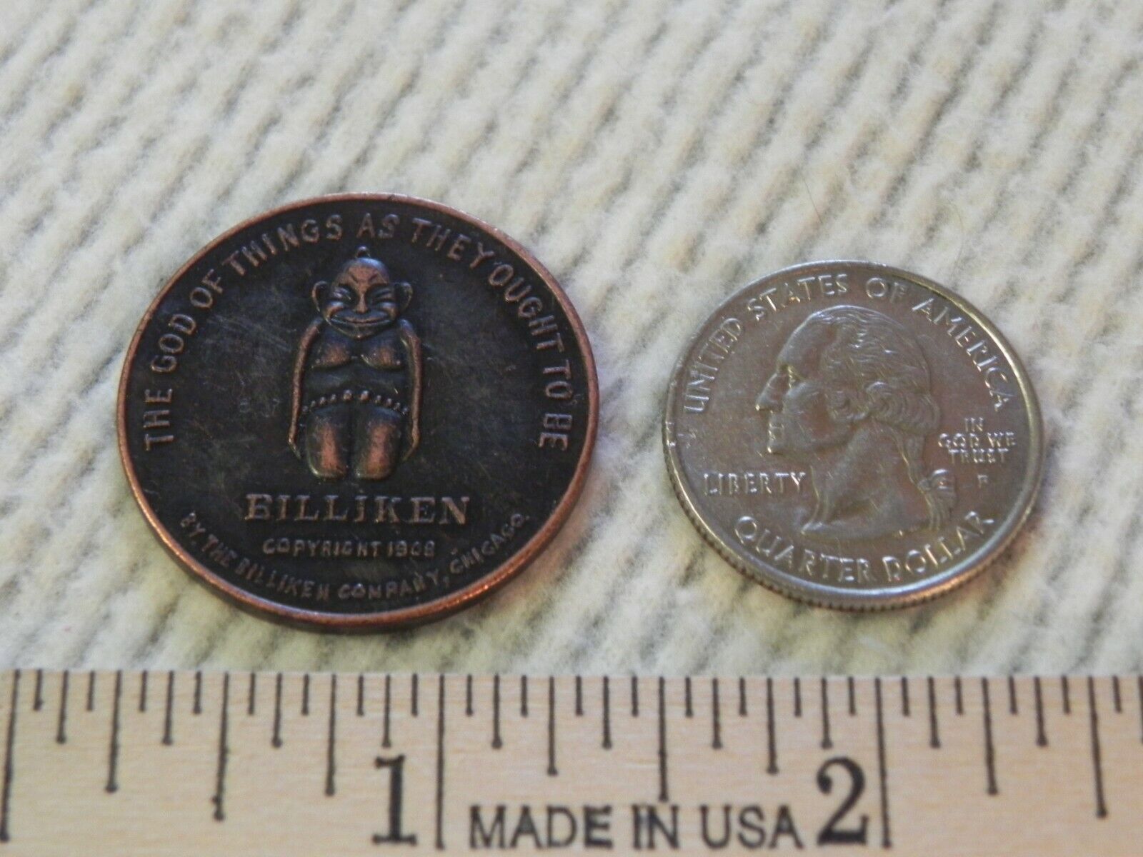 BILLIKEN Lucky Coin Token Pocket Piece Good Luck 1908 Chicago Unknown Vintage  Без бренда - фотография #4