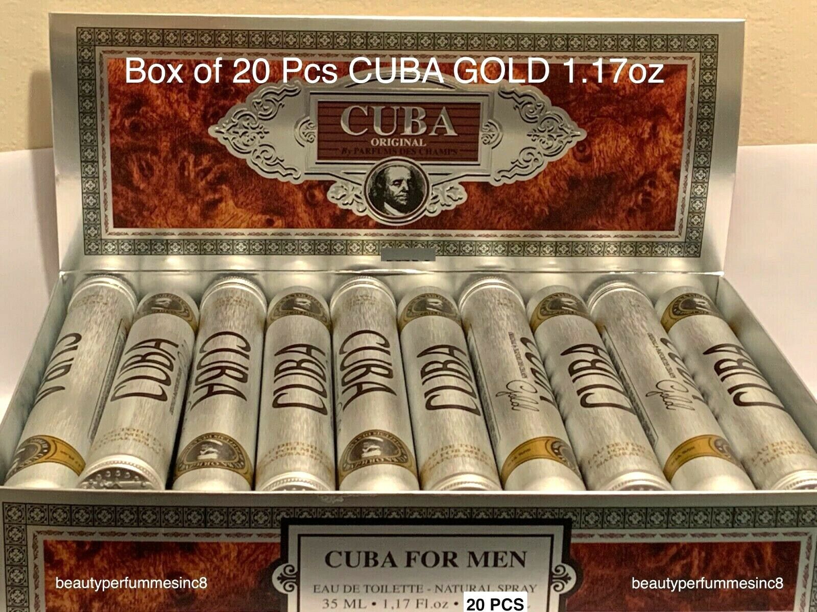 Lot of 20 Pcs - CUBA GOLD Perfume for Men 1.17 oz /35ml Eau de Toilette Spray, Fragluxe GOLD - фотография #2