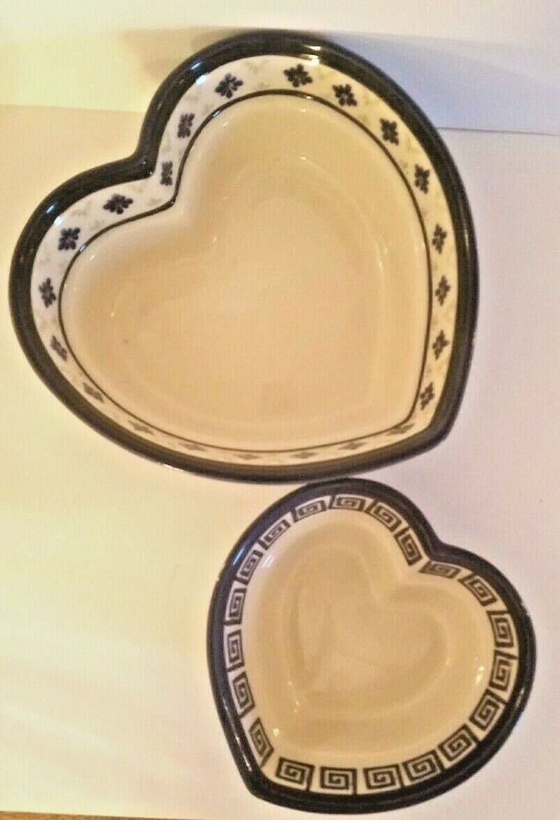 2 Contemporary Boleslawiec Polish Pottery Heart Shaped Bowls 8.5" & 6" Без бренда