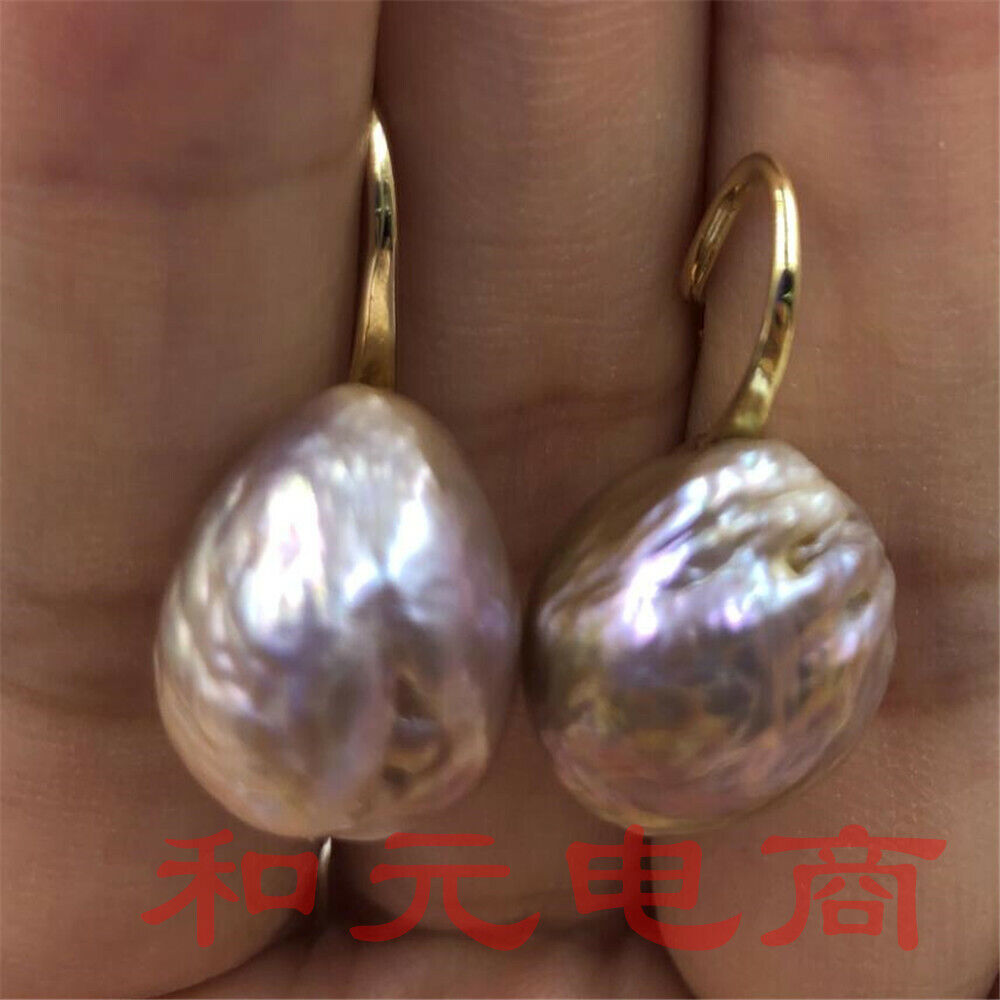 HUGE Pink baroque pearl earrings 18K TwoPin fashion earbob Mesmerizing gorgeous Unbranded 3 - фотография #6