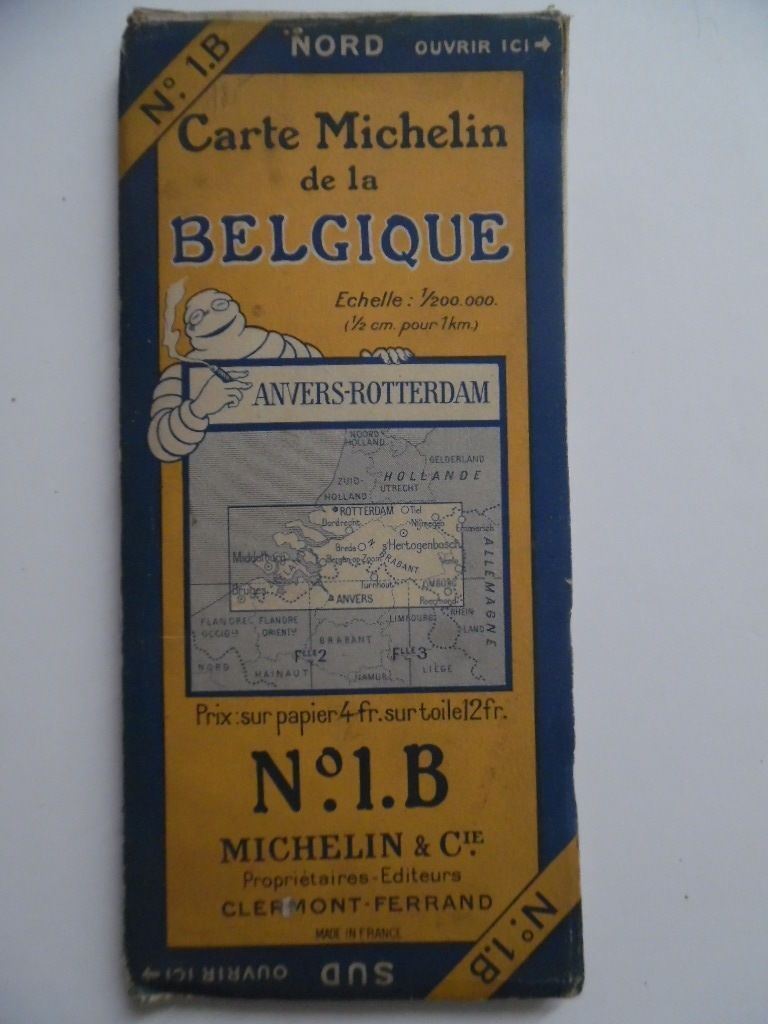 c.1920s Carte Michelin Belgique No. 1.B Belgium Map Michelin Man Vintage ORIG. Без бренда