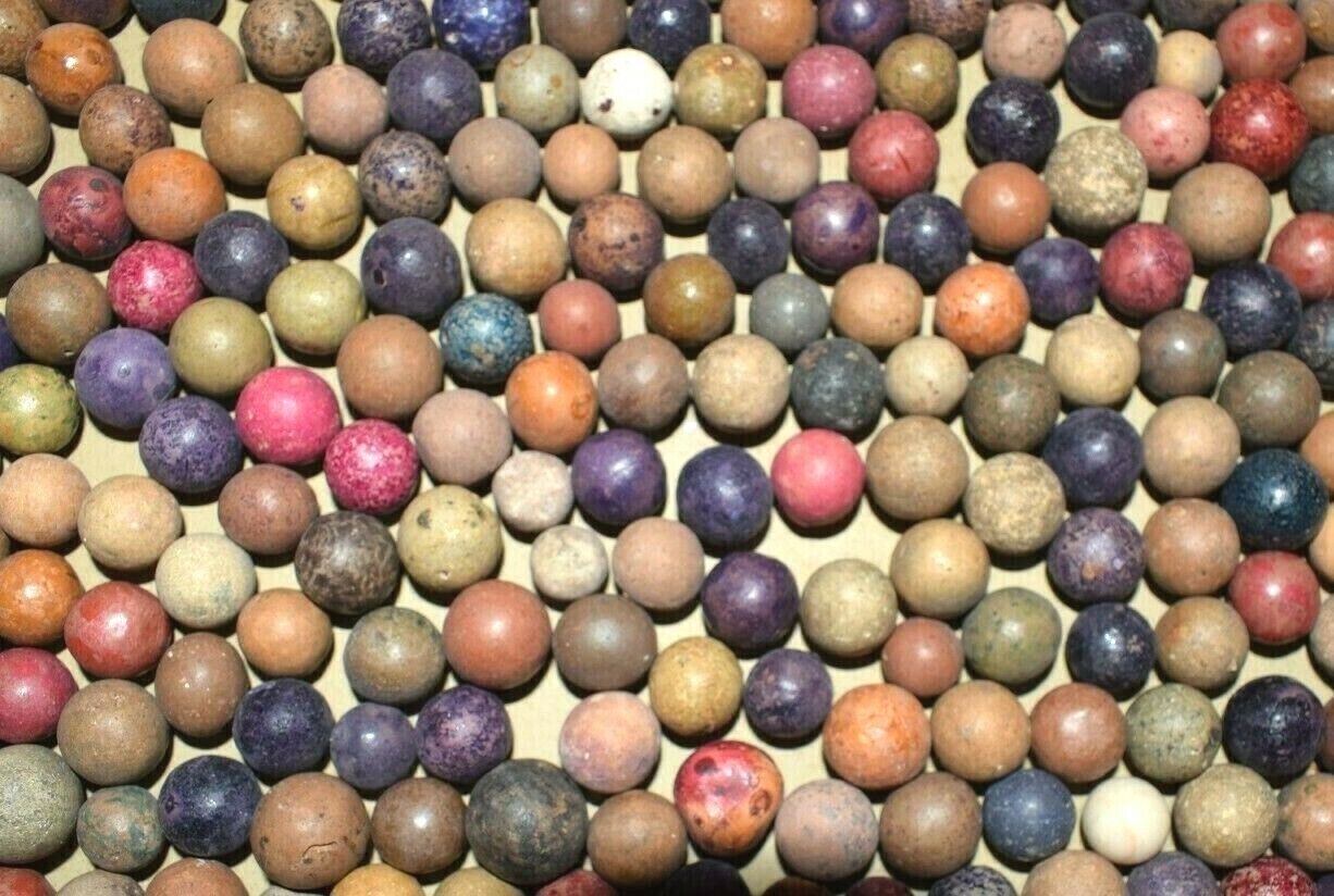1800s Civil War era Colored Dye's Clay Marbles Lot of 12 Size .500" = 1/2" + . Commies - фотография #3