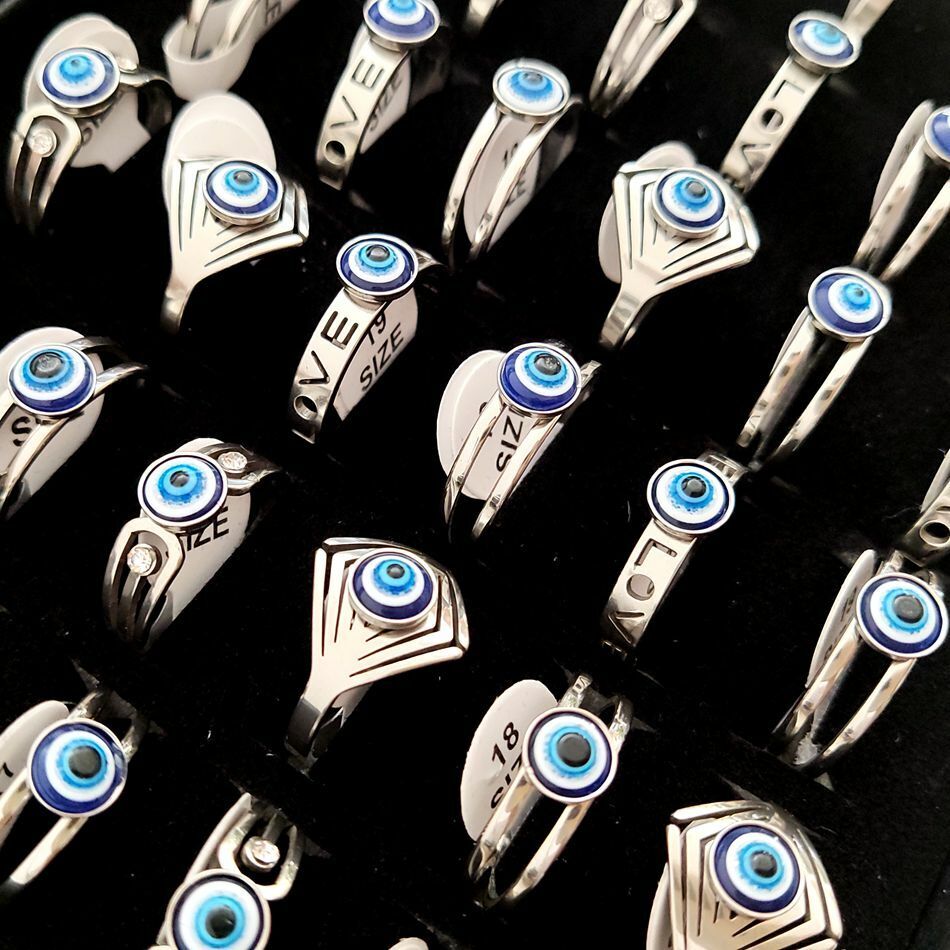 36pcs Vintage Style Stainless Steel Blue Eye Ring Retro Punk Women's Lucky Ring Unbranded - фотография #3