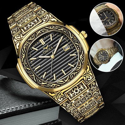Luxury Retro Men's Quartz Analog Watch Stainless Steel Business Wristwatch Gifts Partsdom ON3808