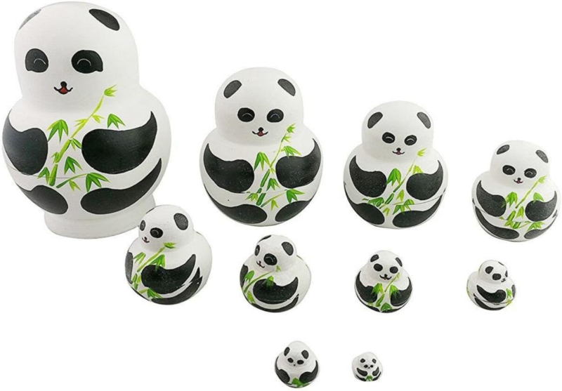 Set of 10 Handmade Cute Lovely Panda Bear Family and Bamboo Nesting Doll Matr... Does not apply