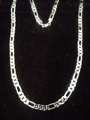 14K WHITE GOLD CLAD  MENS WOMENS FIGARO CHAIN LINK  NECKLACE 24 IN 6 MM + BONUS EXCEPTIONALBUY