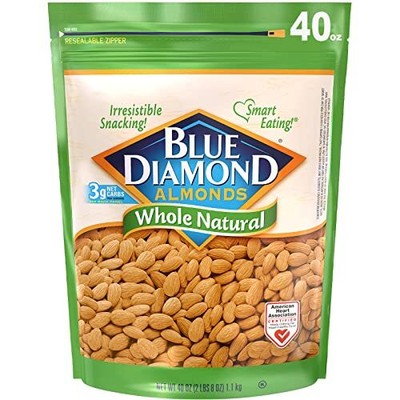 Whole Natural Raw Snack Nuts, 40 Oz Resealable Bag (Pack of 1) Blue Diamond Almonds