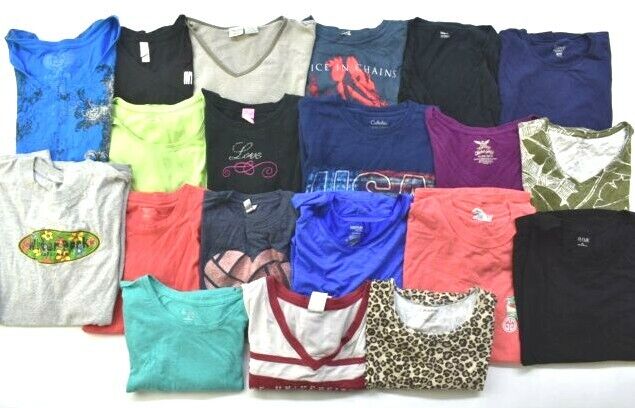 Wholesale Bulk Lot of 20 Womens XL Short Sleeve T-Shirts Casual Spring Summer Mixed Brand