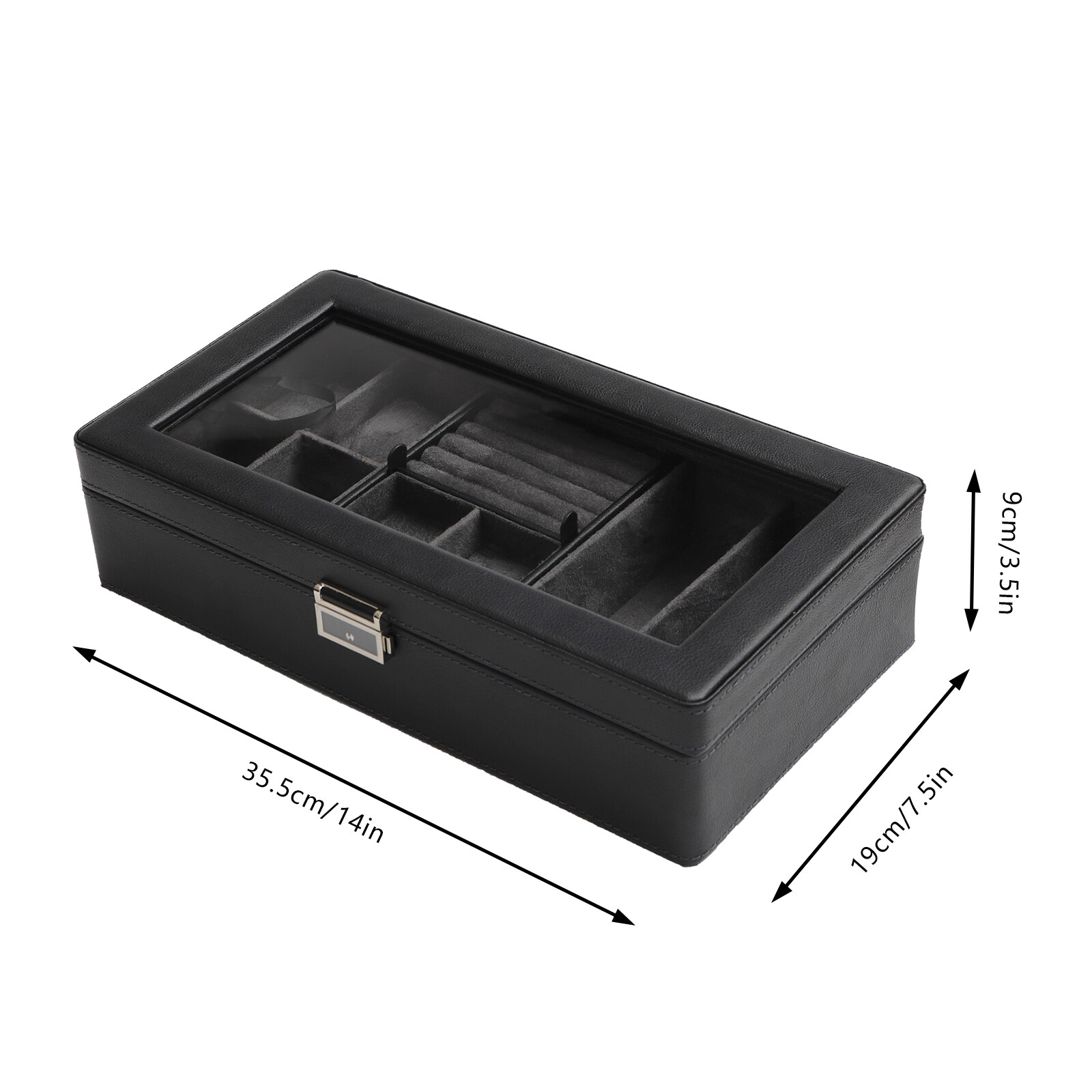 Large Jewelry Storage Box for Men Gifts Watch Display Case PU & Large Glass Lid Unbranded - фотография #3