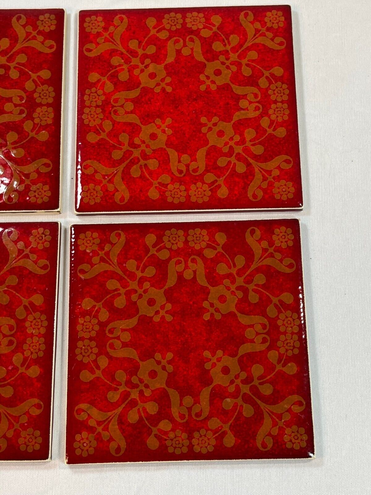 Vintage Mettlach Saar German Red Decorative Tile Set of 4 Без бренда - фотография #4