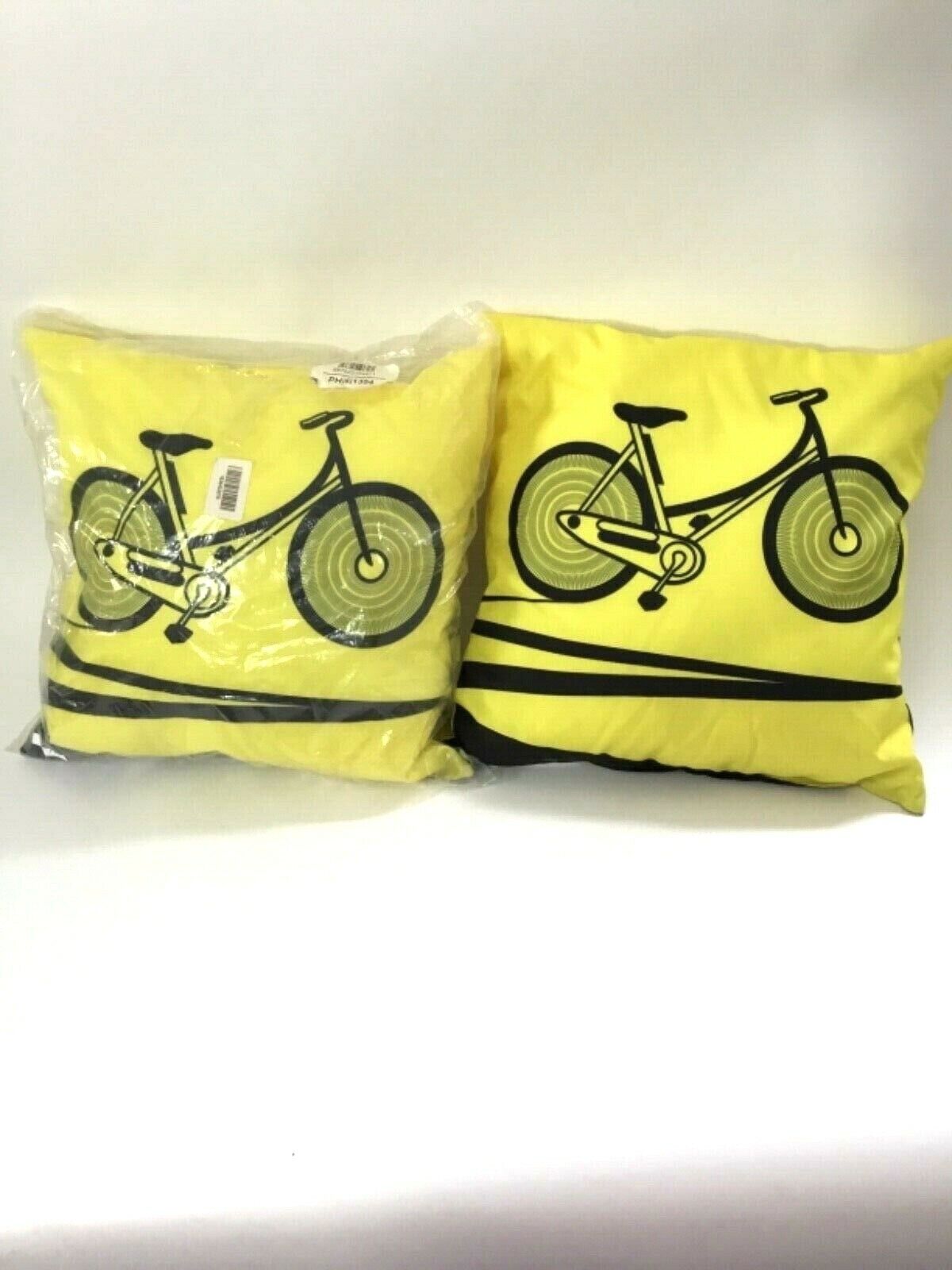 Pair of 2 Large Yellow Deny Designs Pillows w/ Modern Bicycle Design, 18”x18” Без бренда