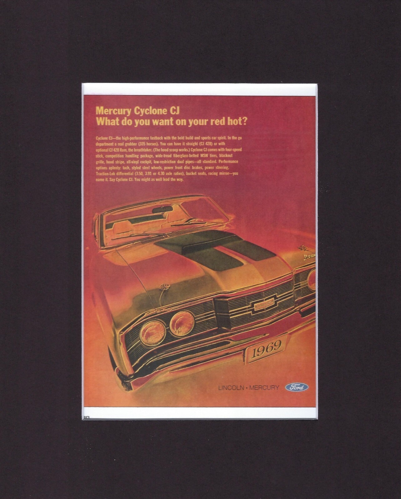 8X10 Matted Print Art Picture Muscle Car Advert: 1969 Mercury Cyclone CJ Без бренда