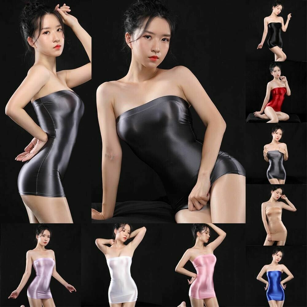 US Sexy Lingerie Women Bodycon Dress Tube Top Mini Dress Shiny Silky Clubwear Unbranded - фотография #7