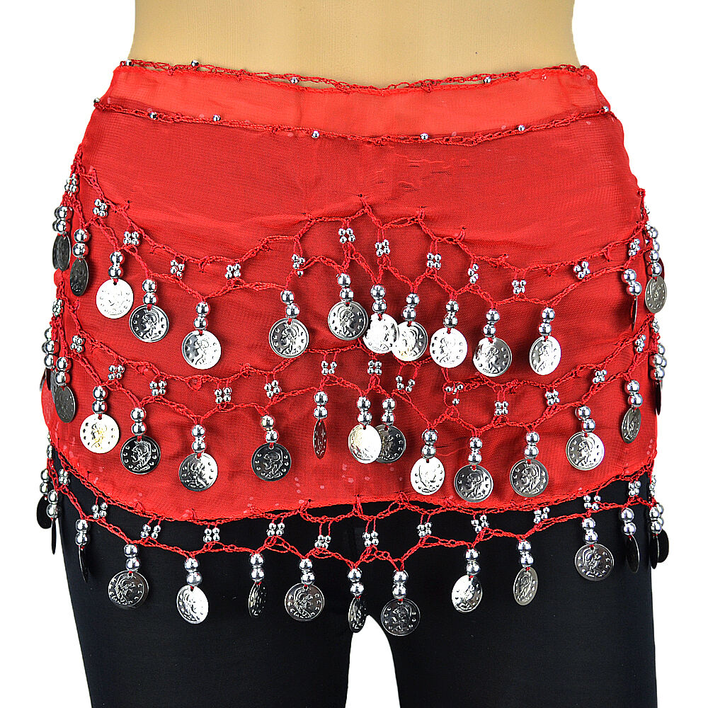 6 PCs Belly Dance Skirt Scarf Hip Wrap Belt Wholesale Low Price Chiffon Coins White Deer - фотография #11