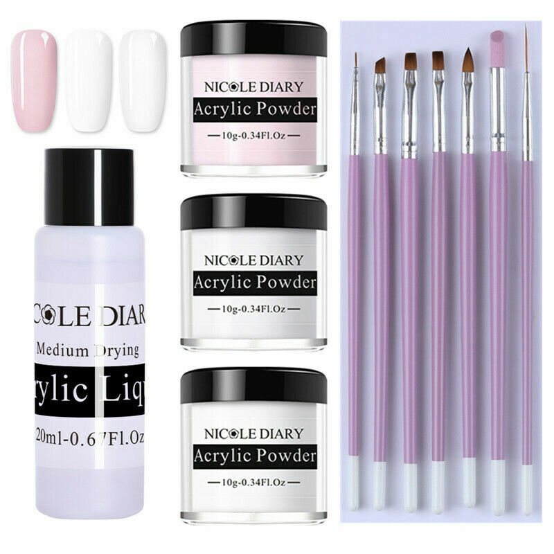11Pcs/Set NICOLE DIARY White Pink Clear Polymer Acrylic Powder Nail Brushes Kit NICOLE DIARY Does Not Apply