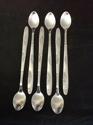 6 Iced Tea Spoons_Set of Six Stainless Steel Long Handle Ice Coffee 7.5" Desert Unbranded Ice Tea Spoon - фотография #2