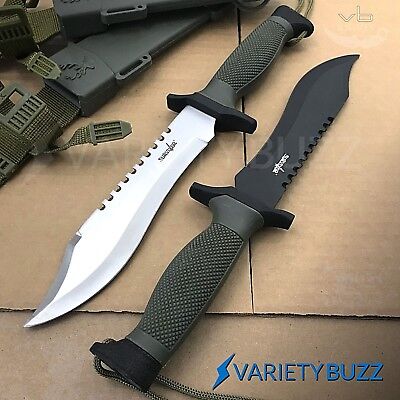 2 PC TACTICAL SURVIVAL Rambo Hunting KNIFE Army Bowie + SHEATH | 12" FIXED BLADE Survivor