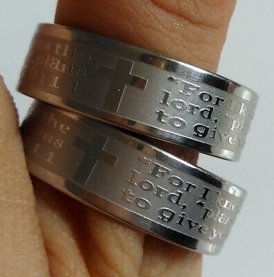 30x Jeremiah 29:11 Etch Cross English Bible Lord's Prayer Stainless Steel Rings  Unbranded - фотография #2