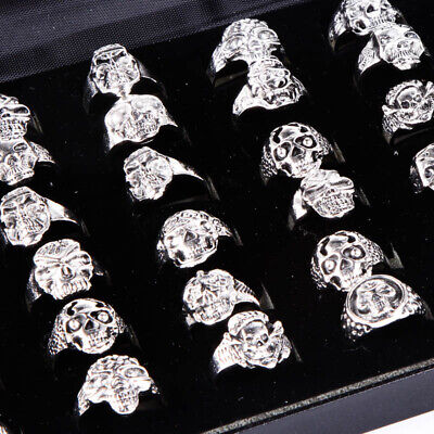 Wholesale 20pcs Lots Gothic Punk Skull Antique Silver Rings Mixed Style Jewelry Antique - фотография #5