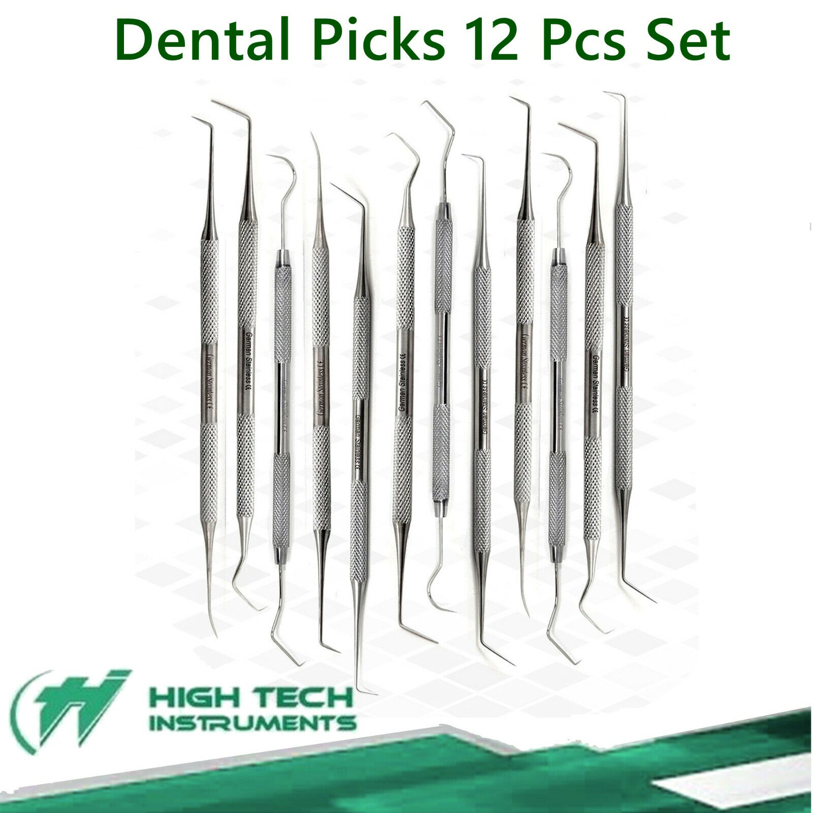 12pc STAINLESS STEEL Dental PICK SET, Tools Pick Scaler Teeth Cleaning Tooth hti brand Does Not Apply