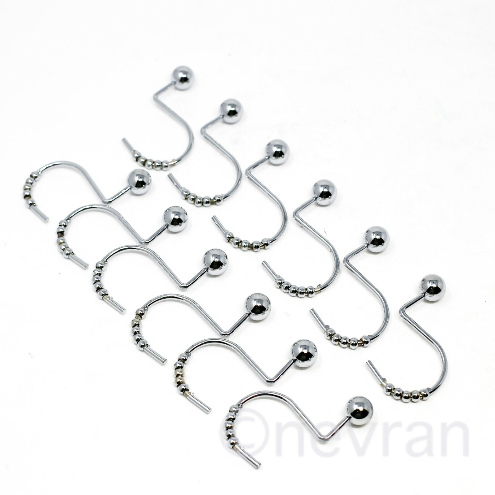 Shower Curtain Hooks Rust Proof Ring Metal Chrome Single Roller Glide 12 PCS Nevran Shower Hooks with Ball End in Chrome - фотография #9
