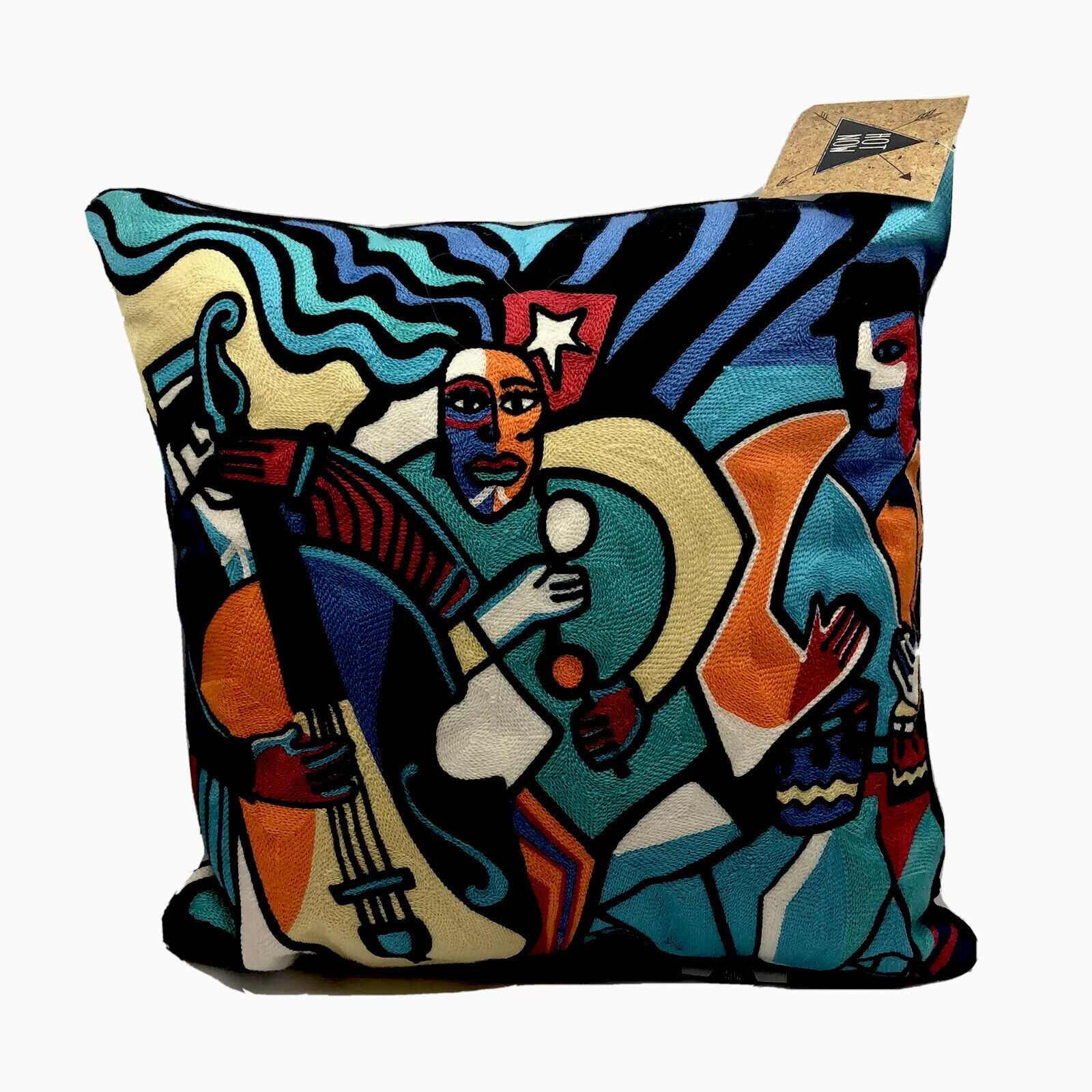 The Musicians Jazz Pillow 16x16 Decorative Picasso style Needlepoint Nice Hot Now