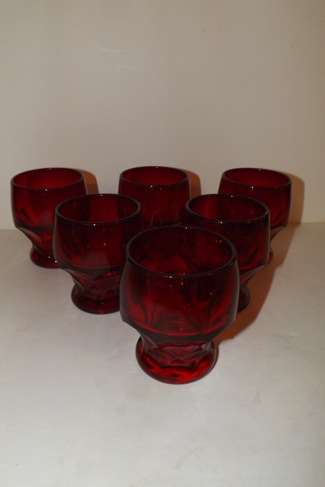 Set of 6 Vintage Ruby Red Georgian Honeycomb Flat Tumblers 4" Thumbprint 8 Oz Без бренда - фотография #2