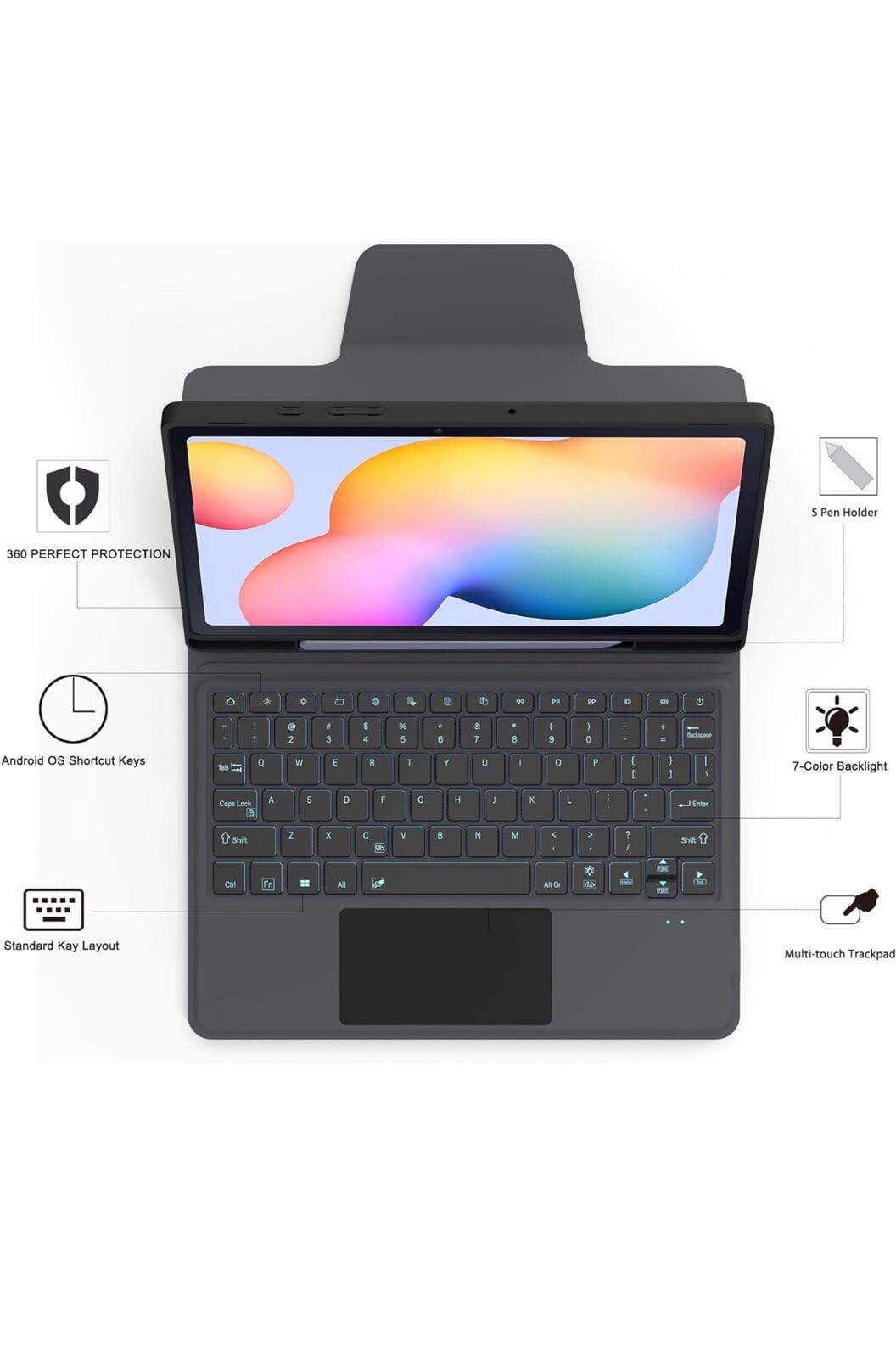 Galaxy Tab S6 Lite Case with Keyboard - Multi-Touch Trackpad, 7 Color Backlight Heapao Does Not Apply - фотография #3