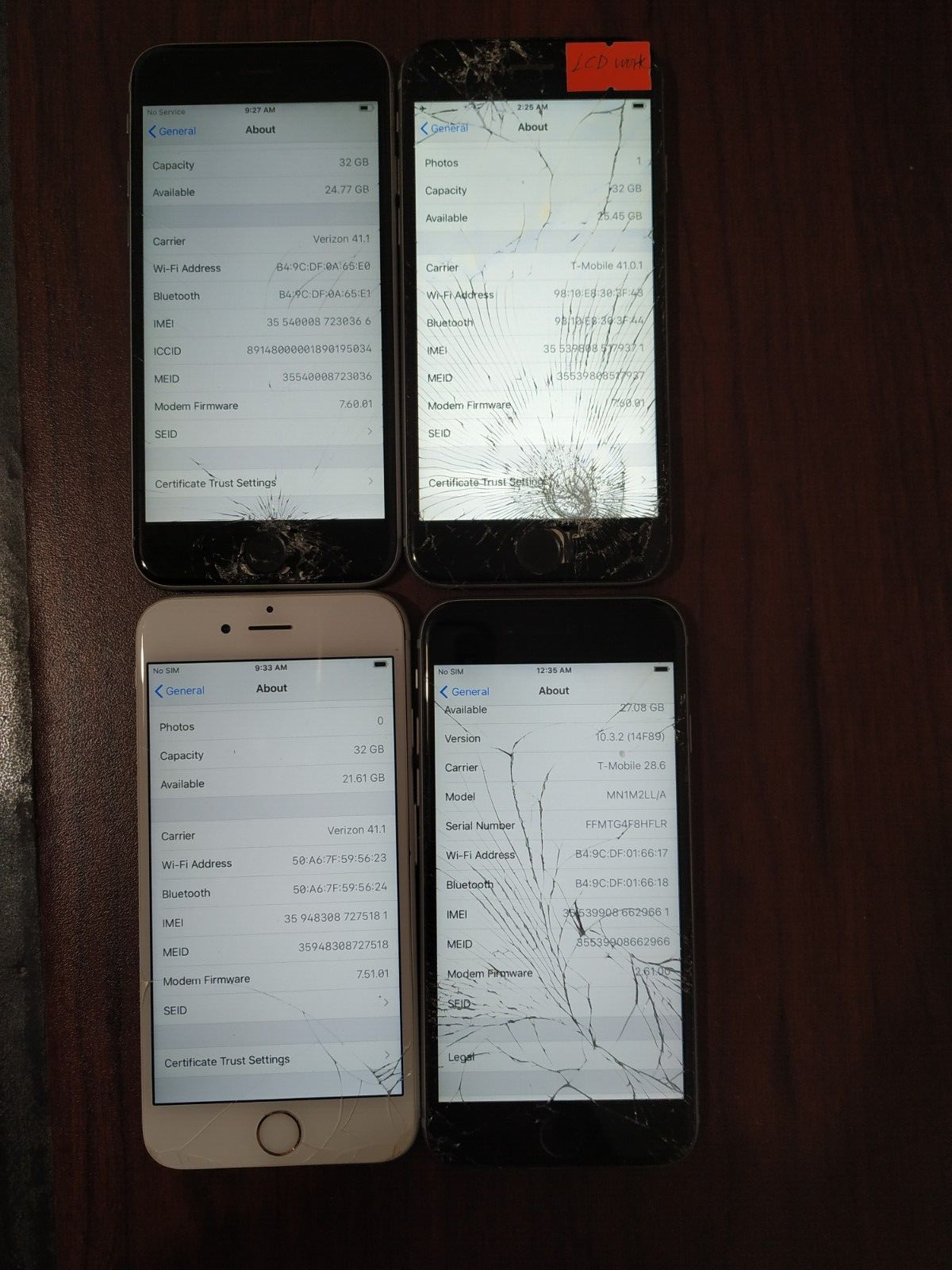 Lot of 4 Apple iPhone 6S 32GB ( Verizon/ T-Mobile  ) Silver for parts Apple Apple iPhone 6s - фотография #6