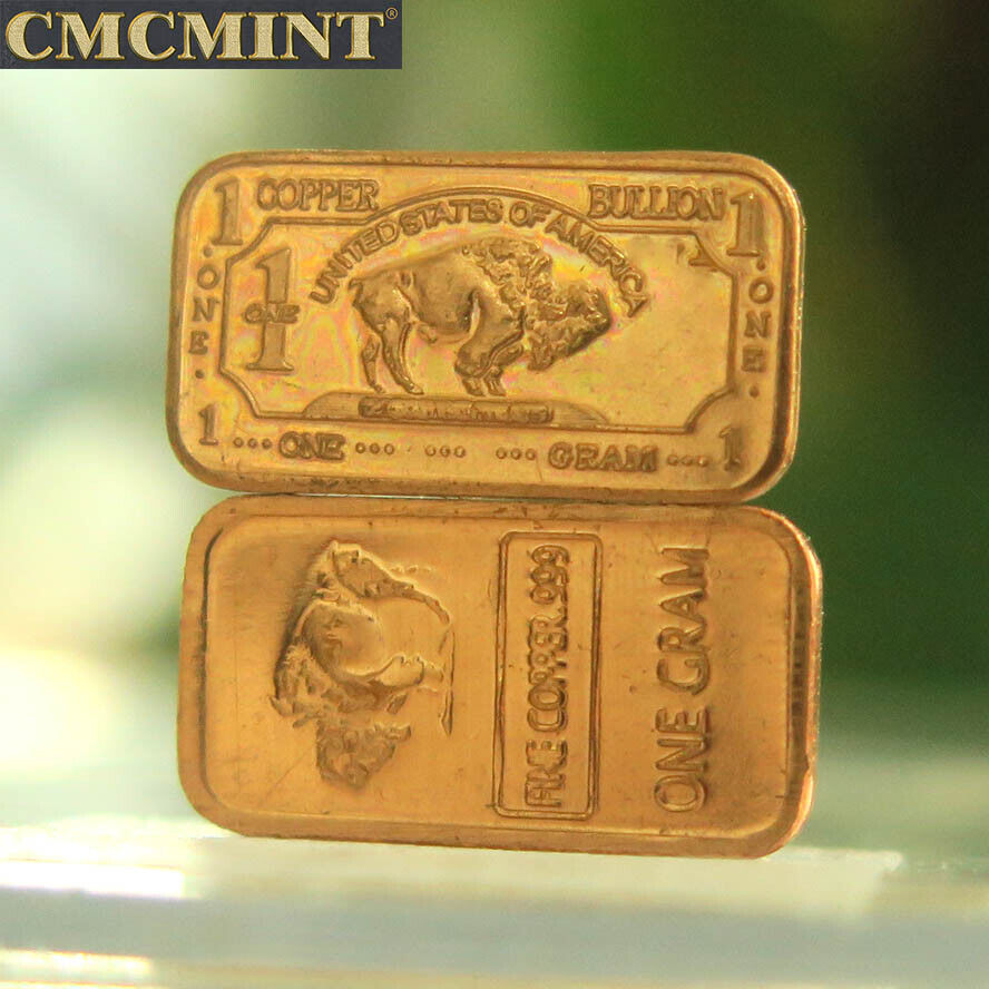 1 gram solid pure Copper buffalo bar, 10pcs/lot, free shipping to worldwide CMCMINT A111