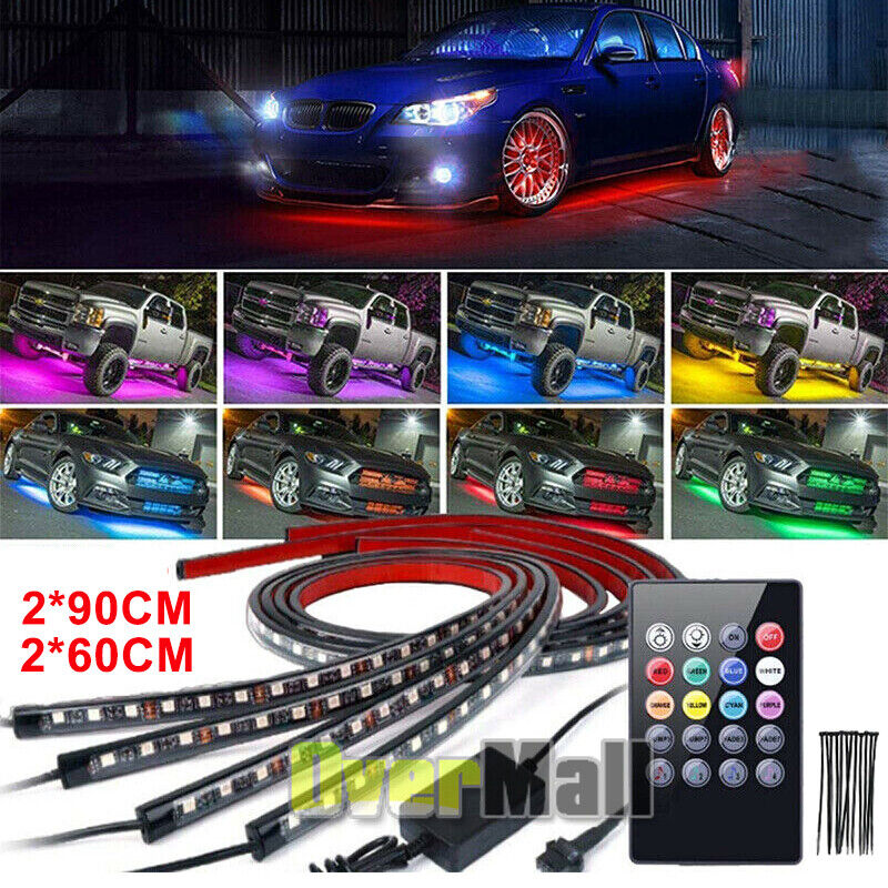 4X8 5050 RGB LED Strip Under Car Tube Underglow Underbody System Neon Light Kit BFVV