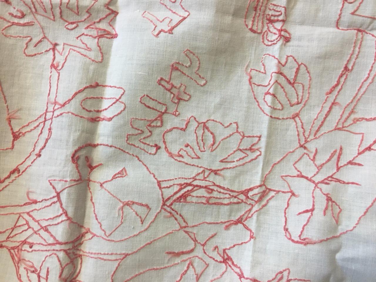Antique Redwork Embroidery Linen Pillow Layover Victorian Set 2 Sweet Lilies Handmade - фотография #9