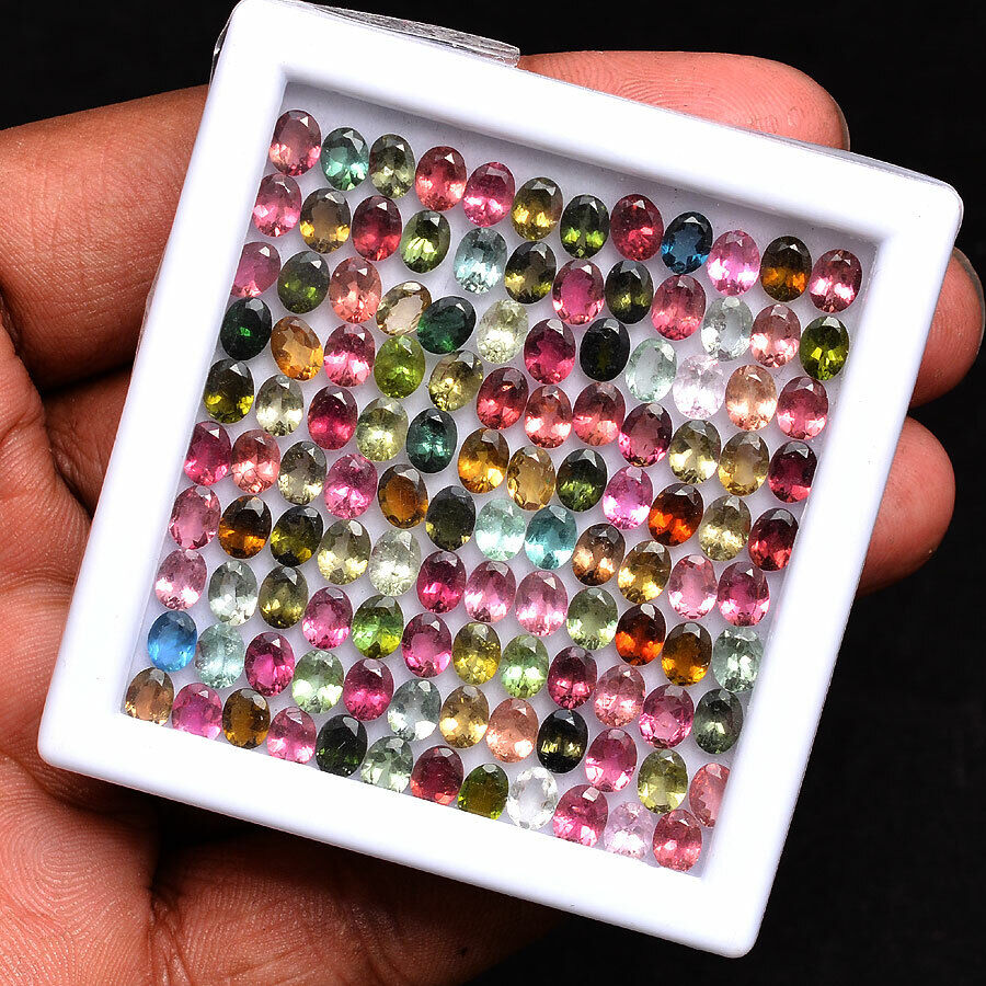 120 Pcs Natural Tourmaline Multi-Color Lot 5mmx4mm Oval Cut Sparkling Gemstones USHAQGEMS
