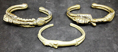 Rare Set of (x3) Antique Anthropomorphic DOGON Gilt Bronze Bracelets - MALI Без бренда