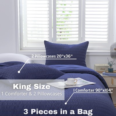 HAOWANER 3 Pieces Seersucker King Comforter Set with Pillows, Navy King Comfo... HAOWANER Haowaner Navy King - фотография #5