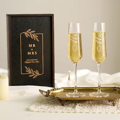 Wedding Champagne Flutes Set with Wood Memory Box, Crystal Champagne Flutes f... AW Bridal - фотография #7