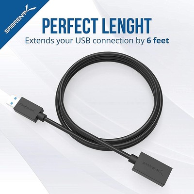 USB 3.0 Extension Cable A Male to A Female Black 6 Feet 60 Watt 12 Amp 6 Port Unbranded B08SP1SDNS - фотография #3