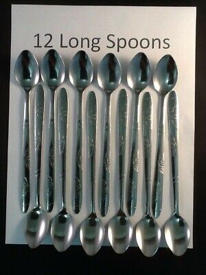 Twelve 12 Iced Tea Spoons 12 Stainless Steel Long Handle Ice Tea Coffee 7.5"  LW Unbranded Ice Tea Spoon