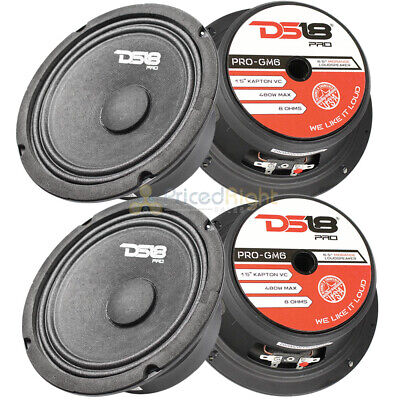 DS18 PRO-GM6 6.5" Midrange Loudspeakers 8 Ohm Car Audio Speaker Mid Range 4 Pack DS18 PROGM64PACK