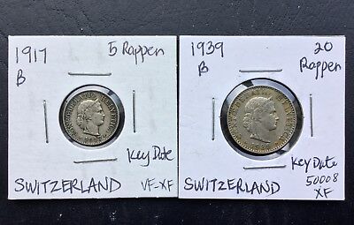 Lot of 2: 1917B 5 rappen & 1939B 20 rappen SWITZERLAND copper-nickel coins Без бренда