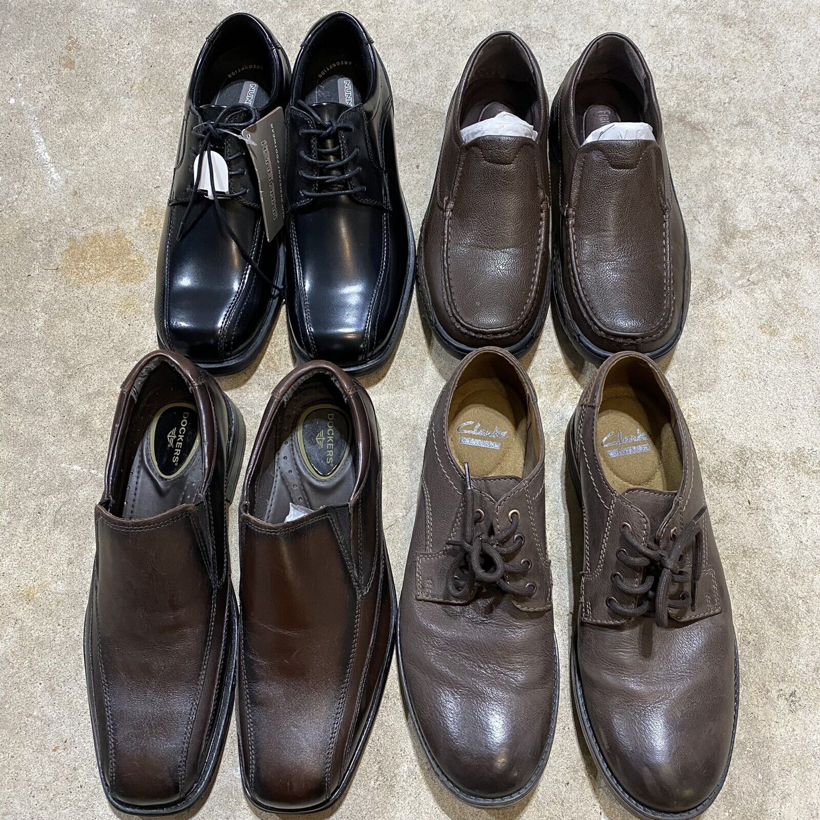 Lot of Four (4) Pairs Mens Shoes US Sizes 9 and 9.5 GREAT SHAPE Dockers Clarks Nike