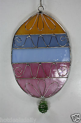 SET OF 3 STAINED GLASS OVAL SUNCATCHERS TIFFANY STYLE MARBLES & WIRE EASTER EGGS Lillian Vernon 044667 - фотография #3