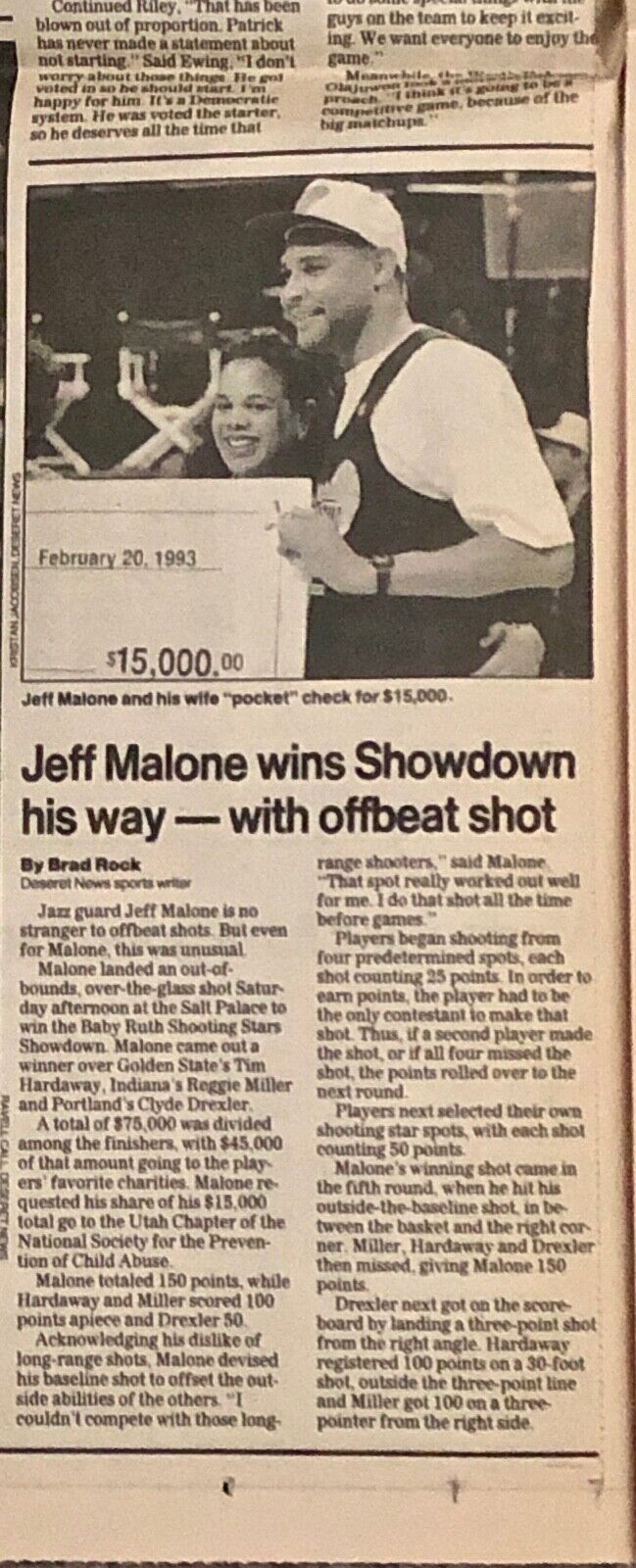 HAROLD MINER "BABY JORDAN" WINS 1993 NBA SLAM DUNK TITLE- UTAH NEWSPAPERS (2) Deseret News + Salt Lake Tribune - фотография #6