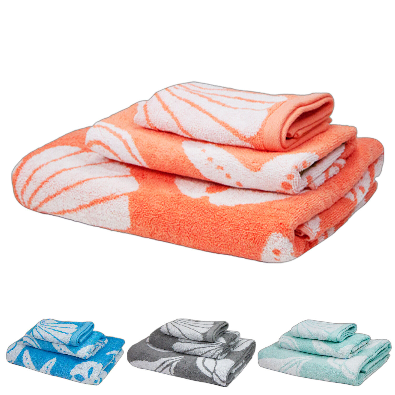 3 Piece Bathroom Towel Set - Seashell Ocean Beach Pattern - Color Options - Soft Arkwright - фотография #2